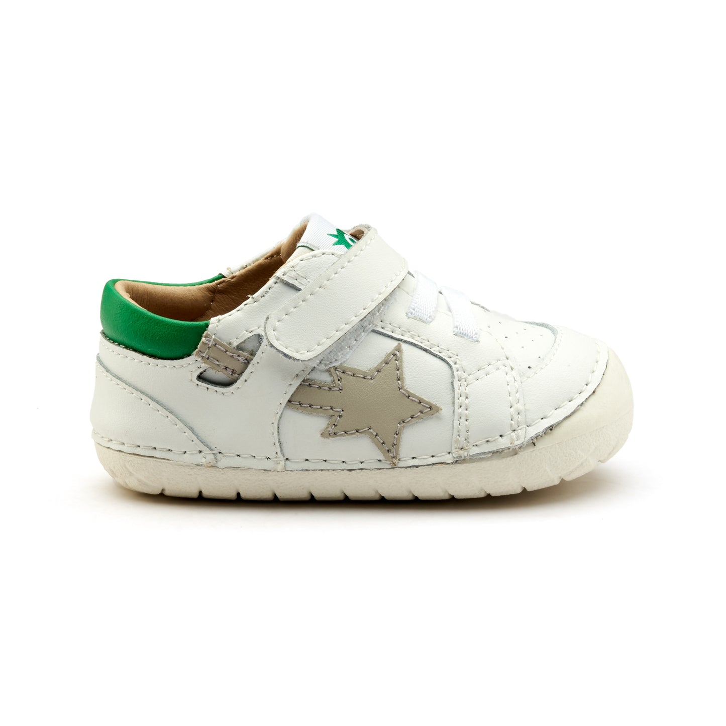 Old Soles 4114 Pavesta kids leather shoe in Snow, Neon Green, and Gris with pave detail