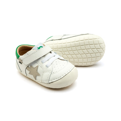 Old Soles 4114 Pavesta kids leather shoe in Snow, Neon Green, and Gris with pave detail