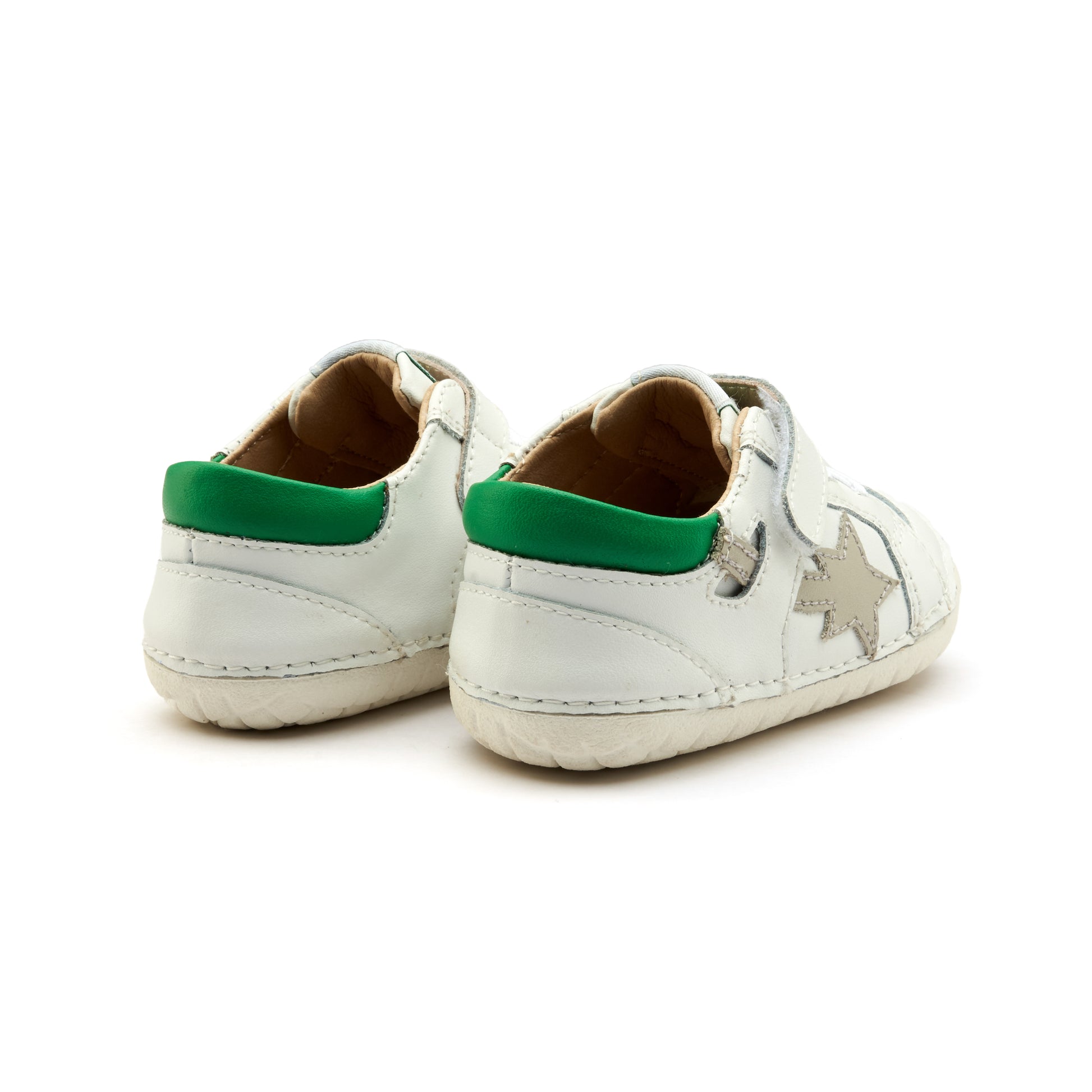 Old Soles 4114 Pavesta kids leather shoe in Snow, Neon Green, and Gris with pave detail