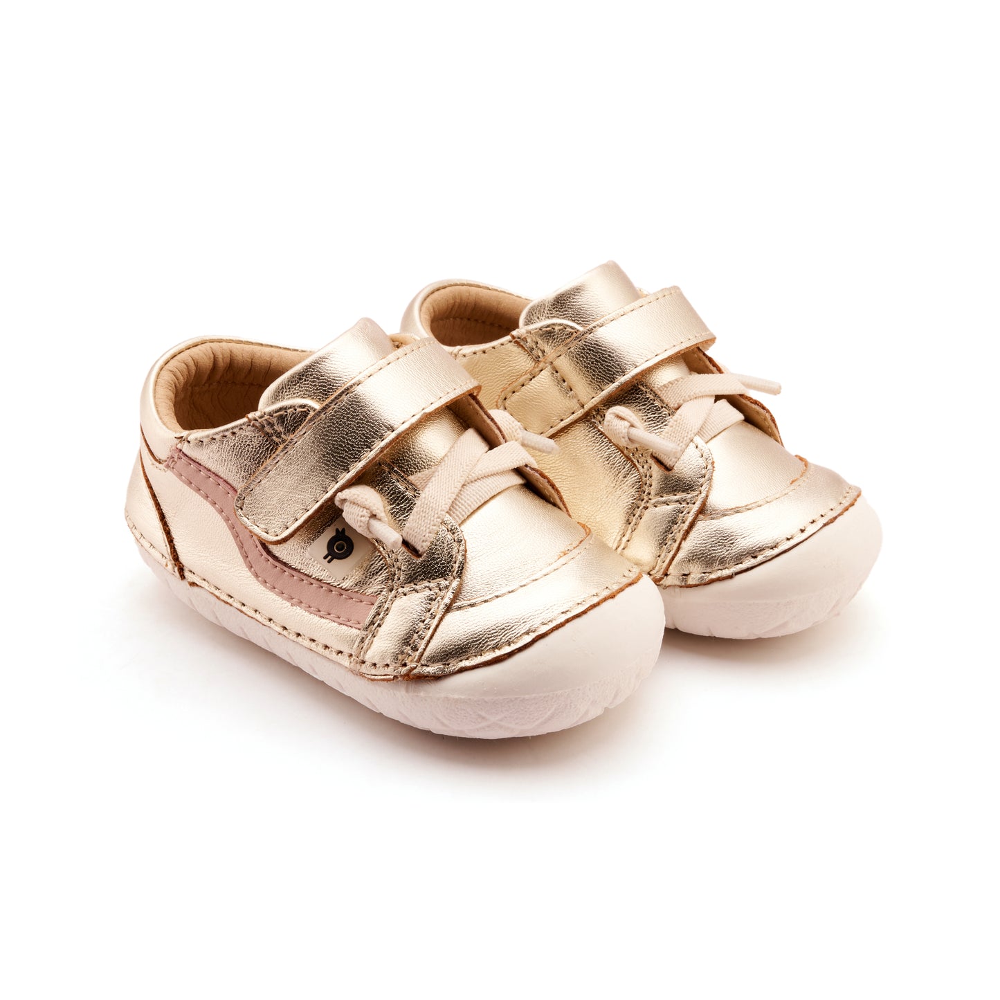 Old Soles 4122 Pave Squiggle kids leather shoe in Gold and Powder Pink with pave detail