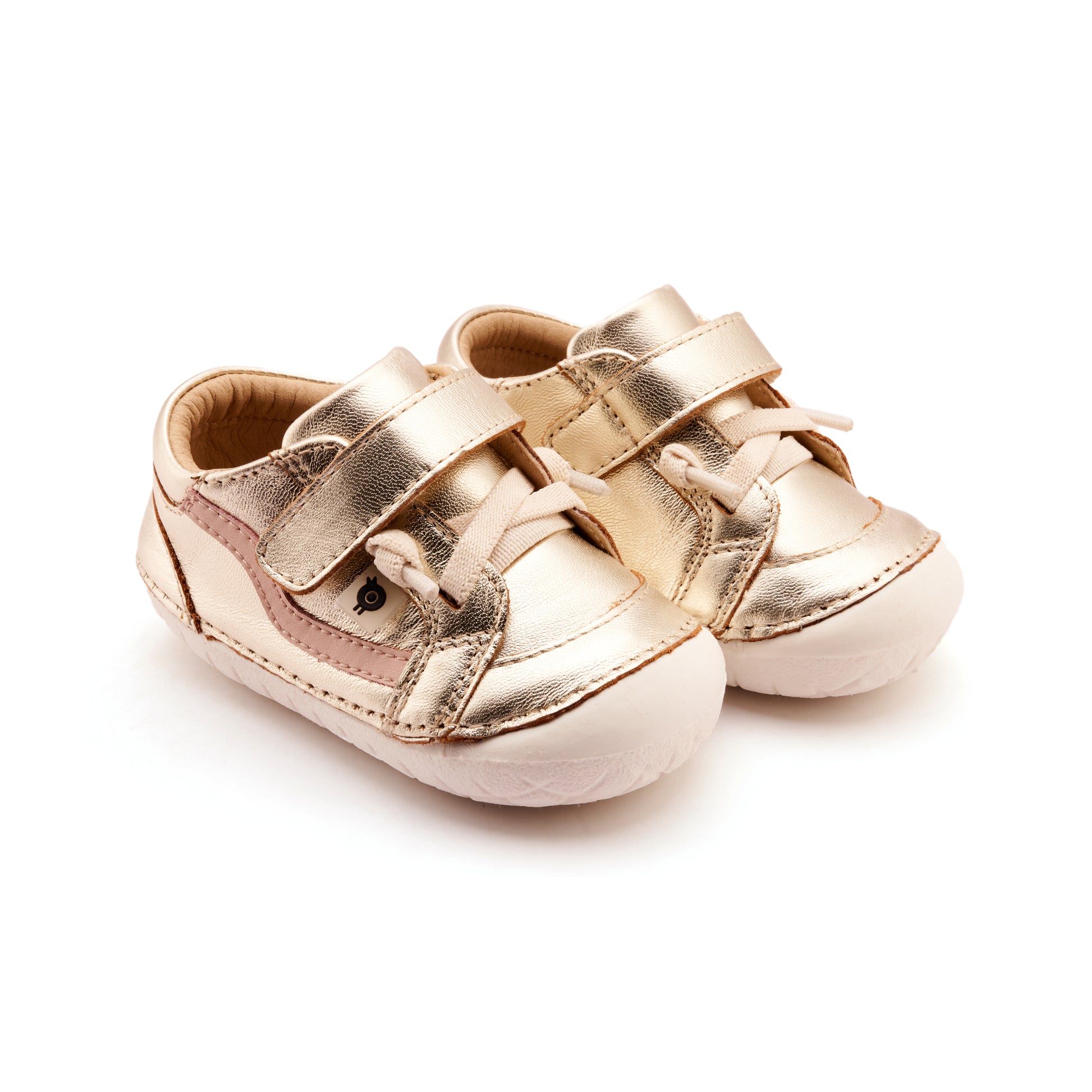 Old Soles 4122 Pave Squiggle kids leather shoe in Gold and Powder Pink with pave detail