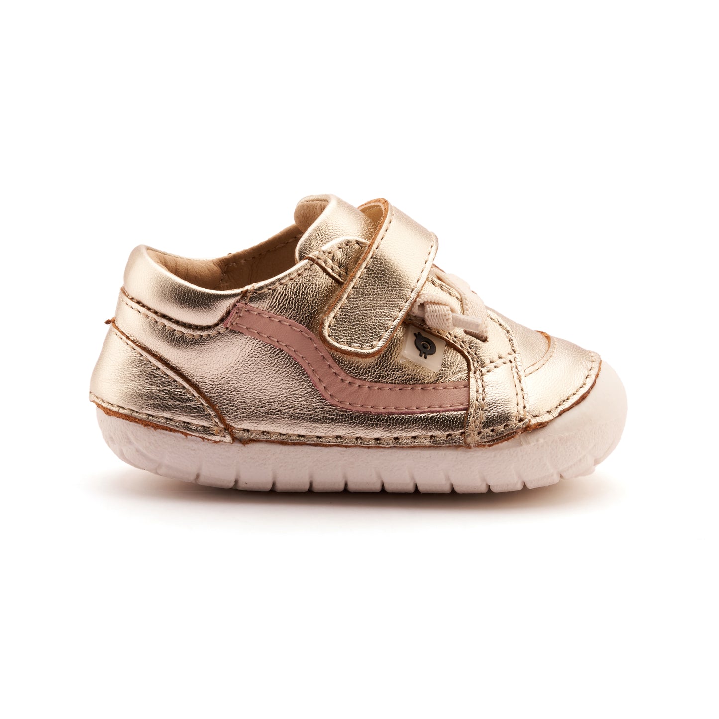 Old Soles 4122 Pave Squiggle kids leather shoe in Gold and Powder Pink with pave detail
