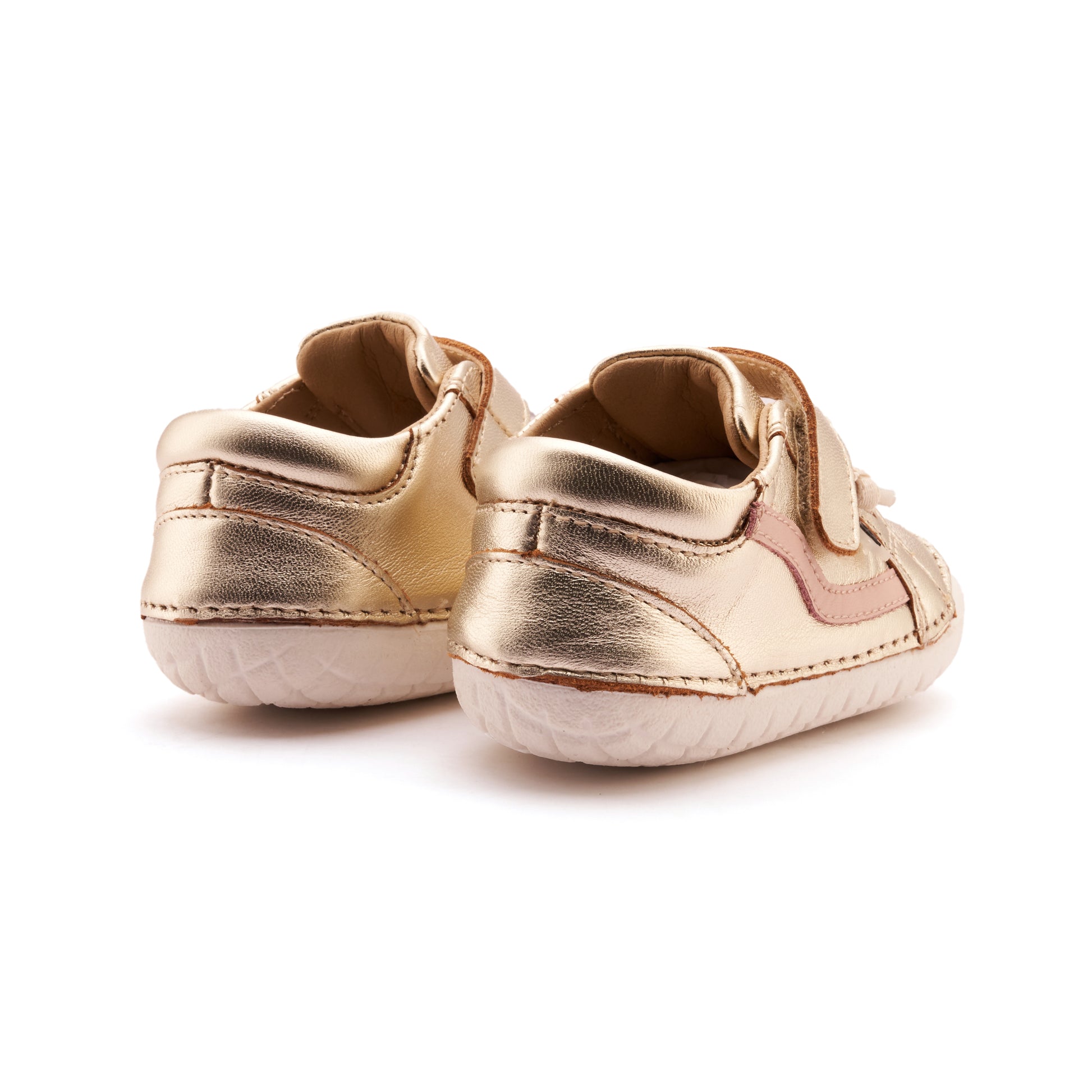 Old Soles 4122 Pave Squiggle kids leather shoe in Gold and Powder Pink with pave detail