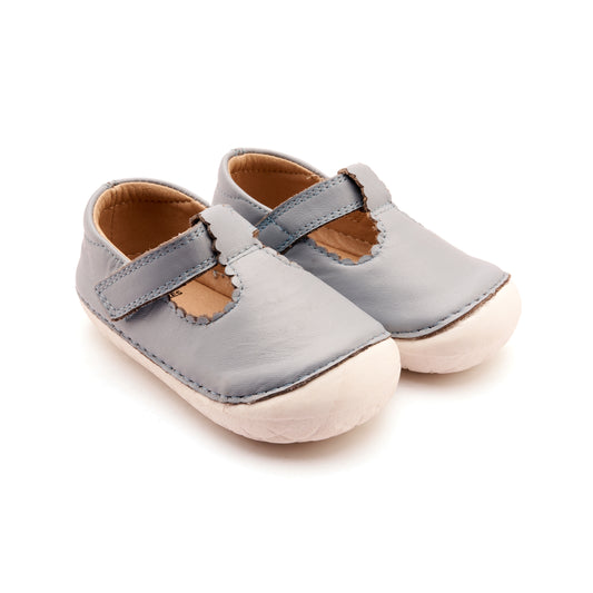 Old Soles 4125 Pave Classic-T kids leather shoe in Dusty Blue and Snow with pave detail