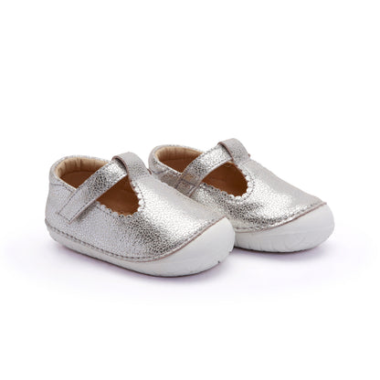 Old Soles 4125 Pave Classic-T kids leather shoe in Silver Crackle with pave detail