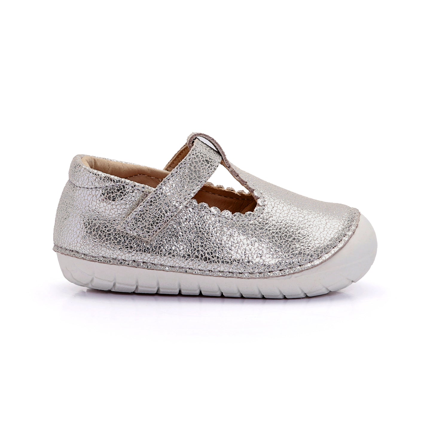 Old Soles 4125 Pave Classic-T kids leather shoe in Silver Crackle with pave detail