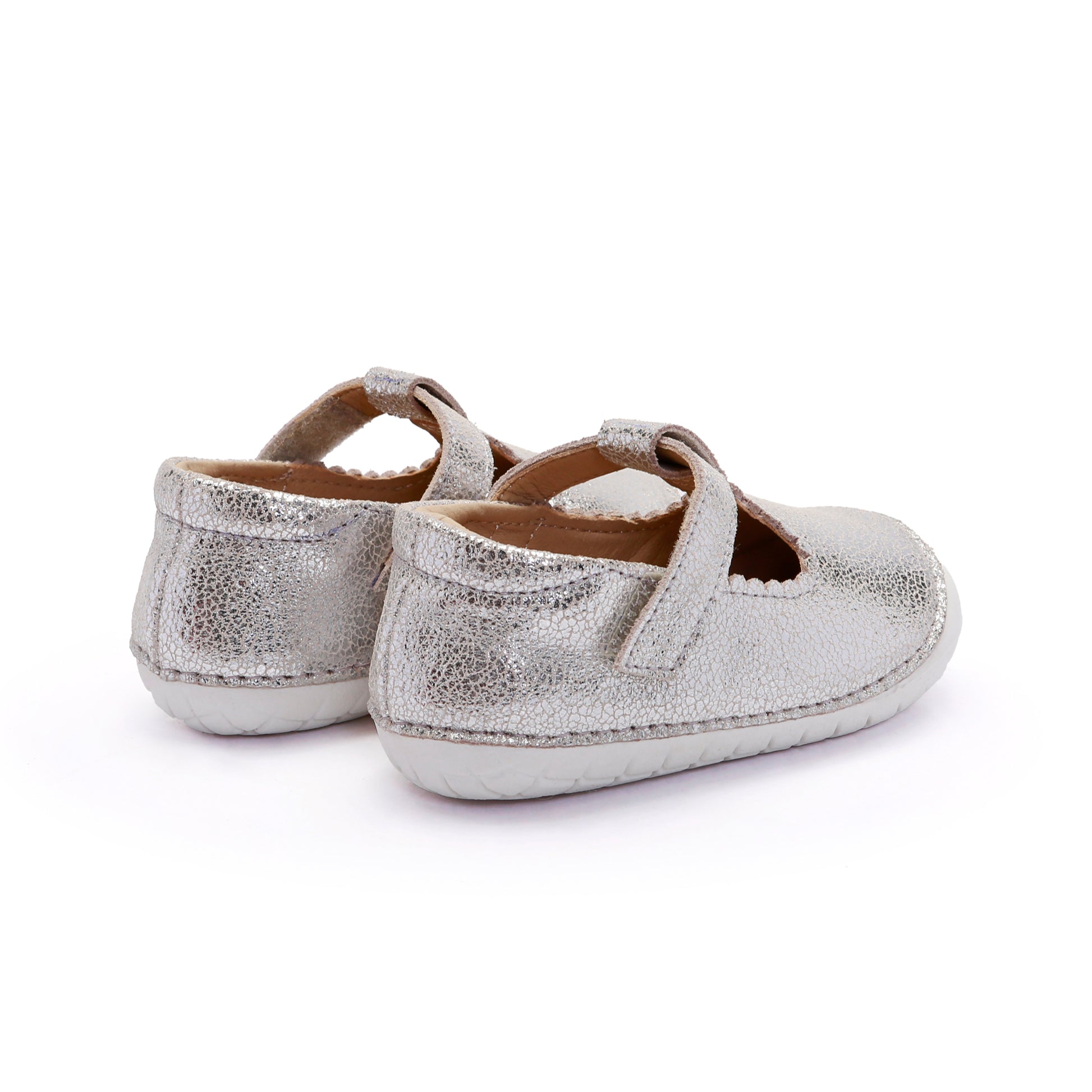Old Soles 4125 Pave Classic-T kids leather shoe in Silver Crackle with pave detail