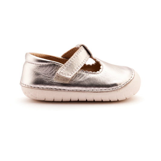 Old Soles 4125 Pave Classic-T kids leather shoe in Silver and Snow with pave detail