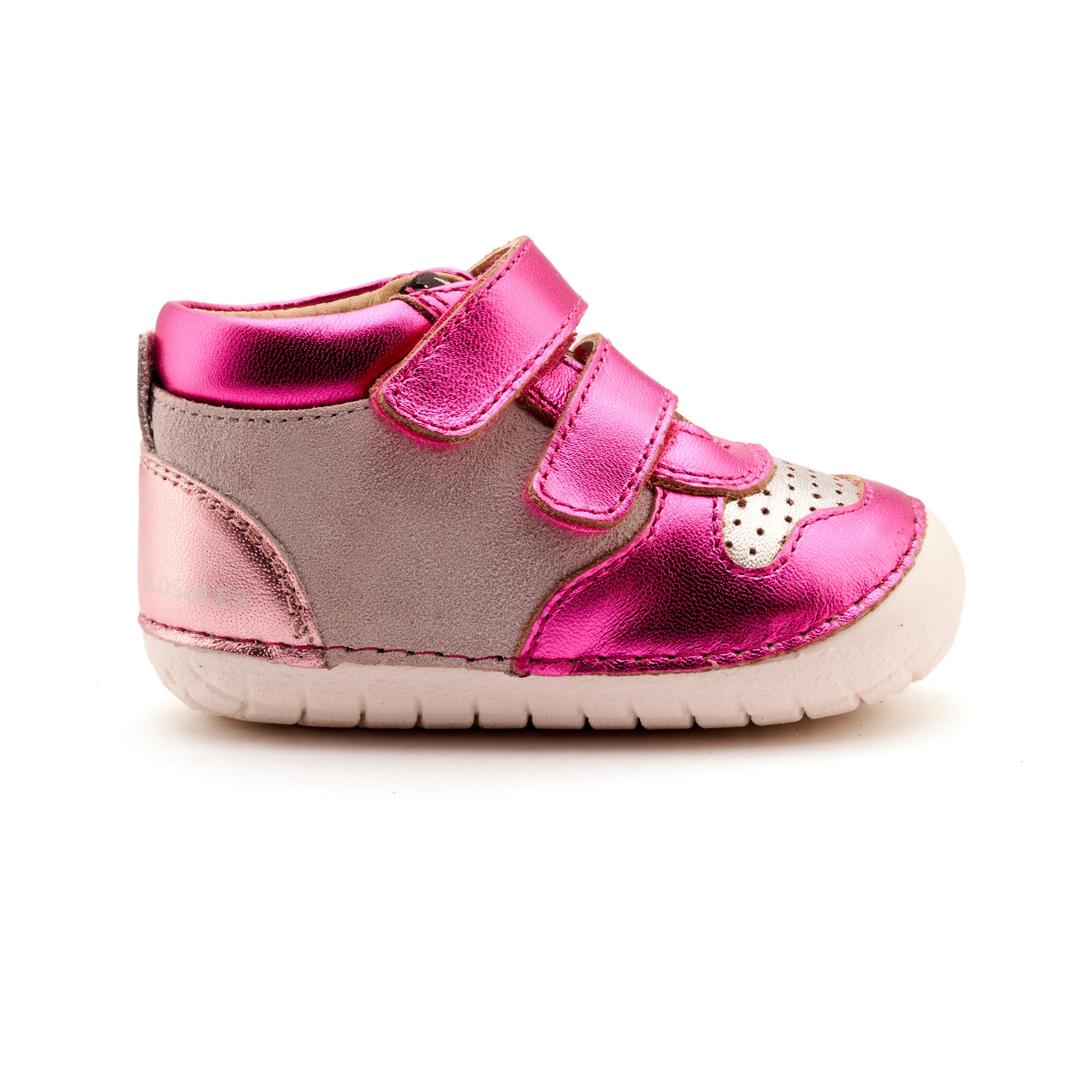 Old Soles 4126 Got Pave kids leather shoe in Gris Suede, Pink Frost, and Fuchsia Foil with pave detail