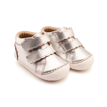 Old Soles 4127 Pave Shade kids leather shoe in Silver and Snow with pave detail