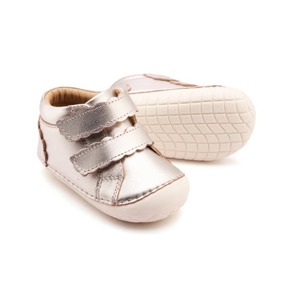 Old Soles 4127 Pave Shade kids leather shoe in Silver and Snow with pave detail