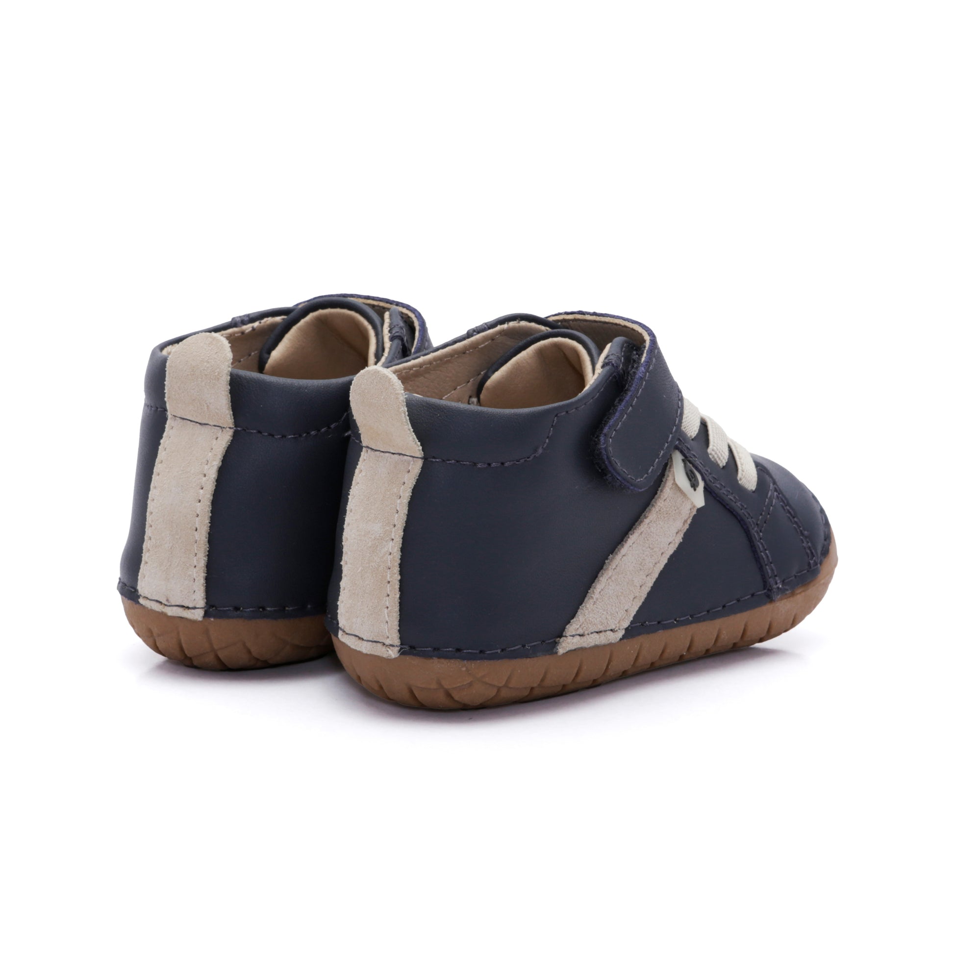 Old Soles 4129 Roadway Pave kids leather shoe in Navy and Sand Suede