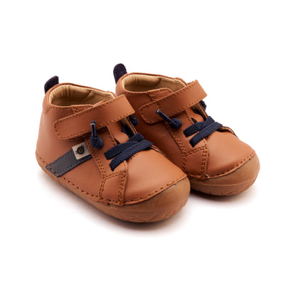Old Soles 4129 Roadway Pave kids leather shoe in Tan and Navy Suede