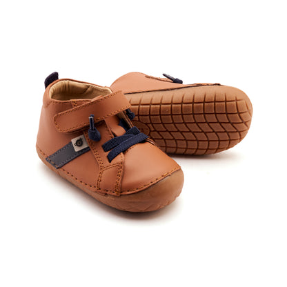 Old Soles 4129 Roadway Pave kids leather shoe in Tan and Navy Suede