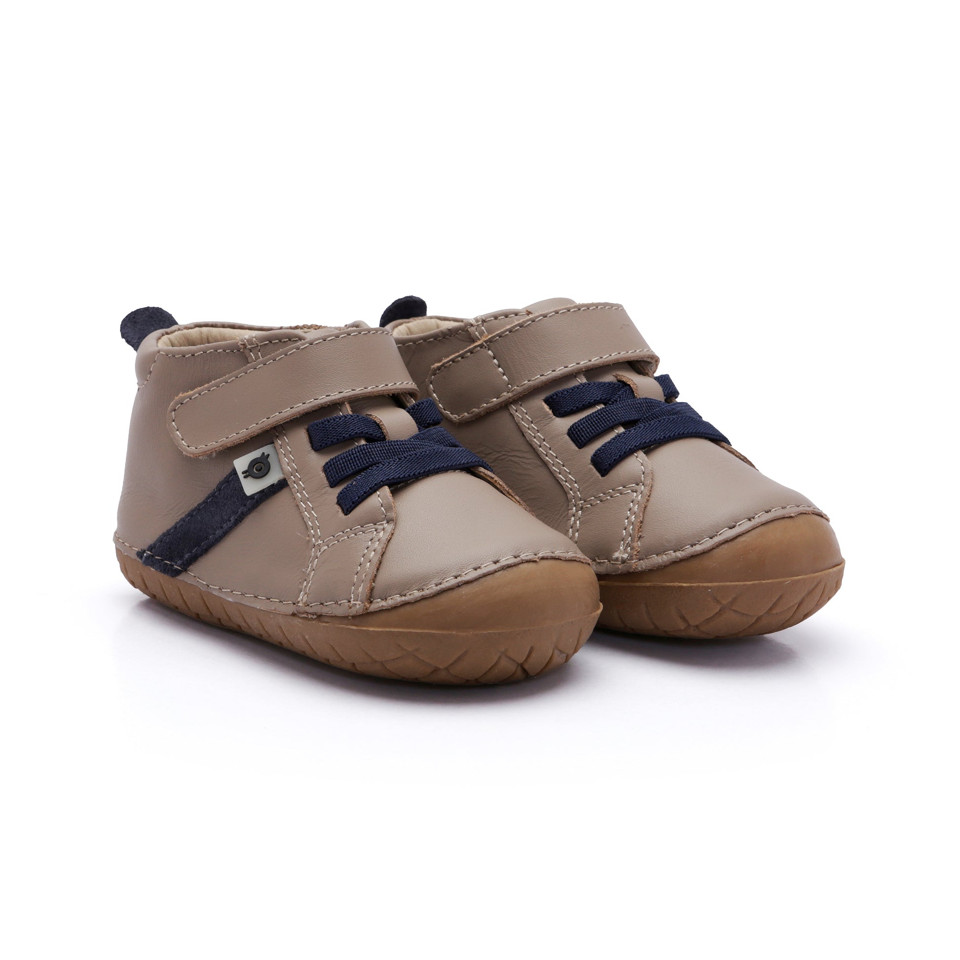 Old Soles 4129 Roadway Pave kids leather shoe in Taupe and Navy Suede