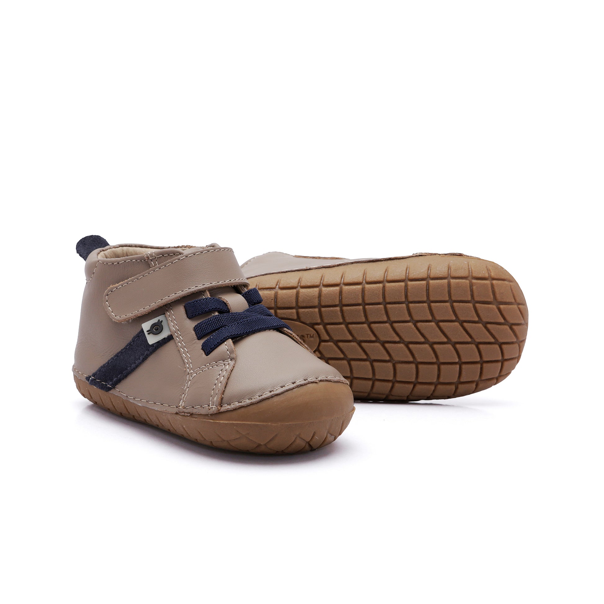 Old Soles 4129 Roadway Pave kids leather shoe in Taupe and Navy Suede