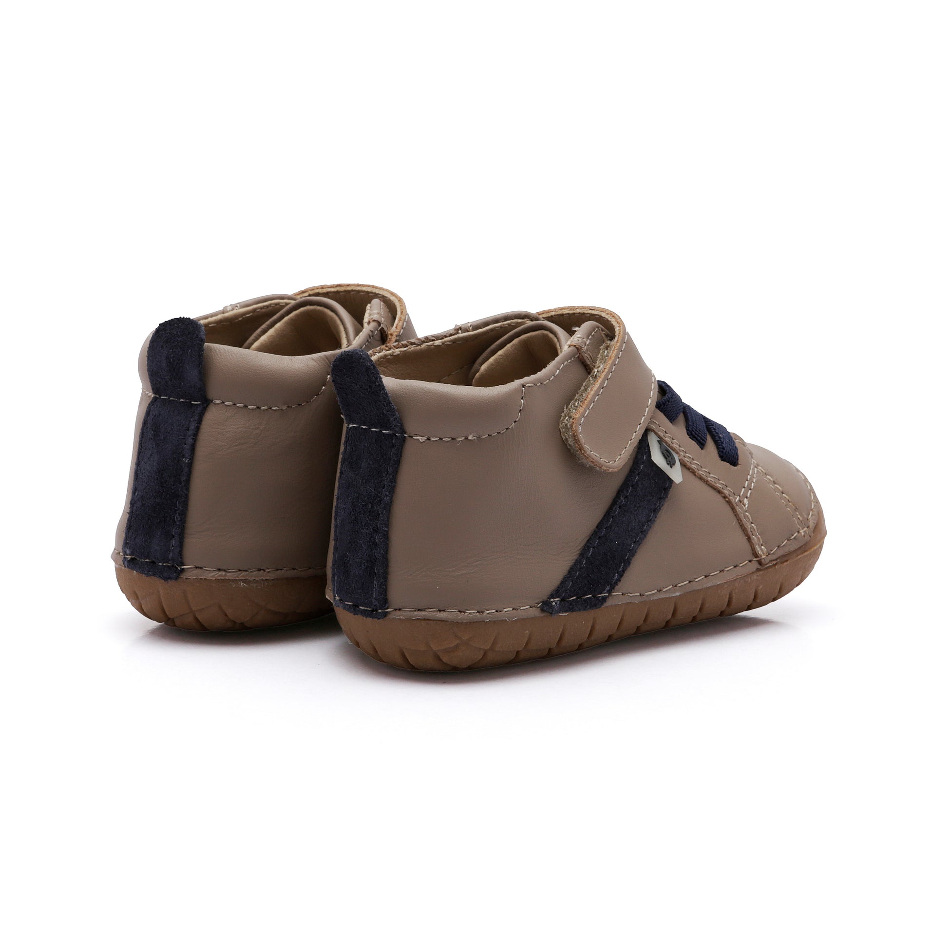 Old Soles 4129 Roadway Pave kids leather shoe in Taupe and Navy Suede