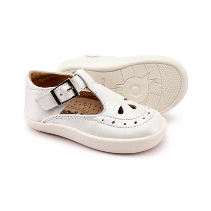 Old Soles 5011 Royal Shoe kids leather shoe in Nacardo Blanco and White Sole with classic detail