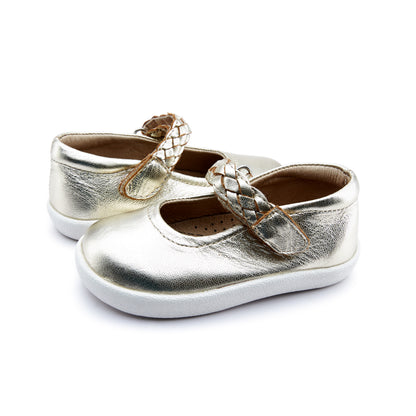 Old Soles 5075 Miss Plat kids leather shoe in Gold with classic detail