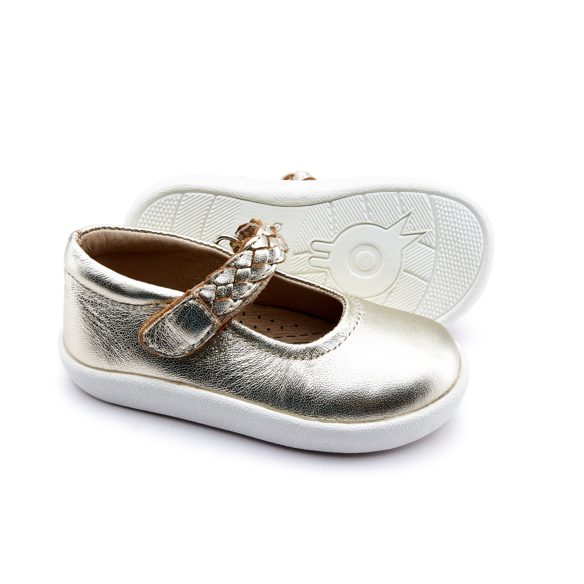 Old Soles 5075 Miss Plat kids leather shoe in Gold with classic detail