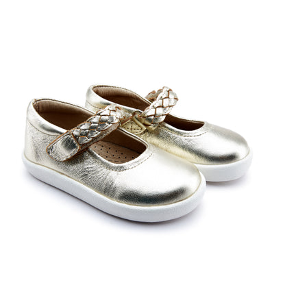 Old Soles 5075 Miss Plat kids leather shoe in Gold with classic detail