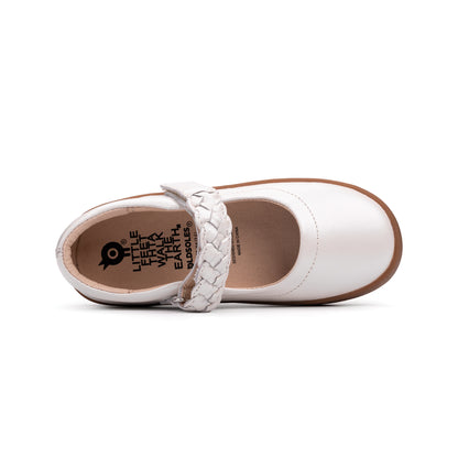 Old Soles 5075 Miss Plat kids leather shoe in Nacardo Blanco with braided strap detail