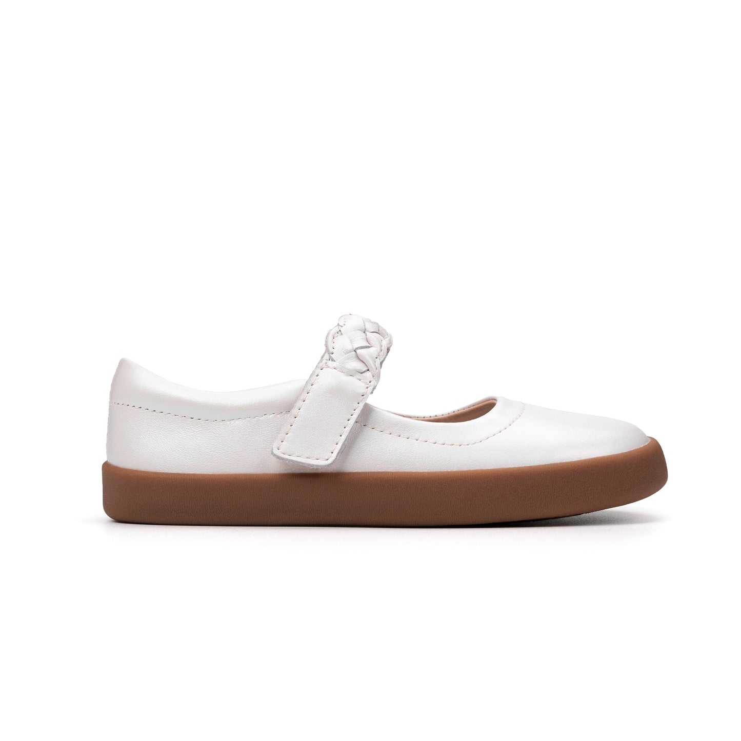 Old Soles 5075 Miss Plat kids leather shoe in Nacardo Blanco with braided strap detail