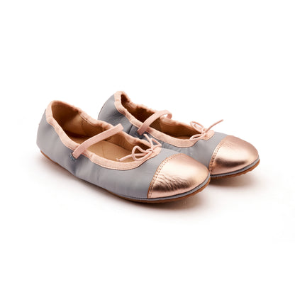 Old Soles 621 Shanni Flat kids leather flat in Dusty Blue and Copper with classic detail