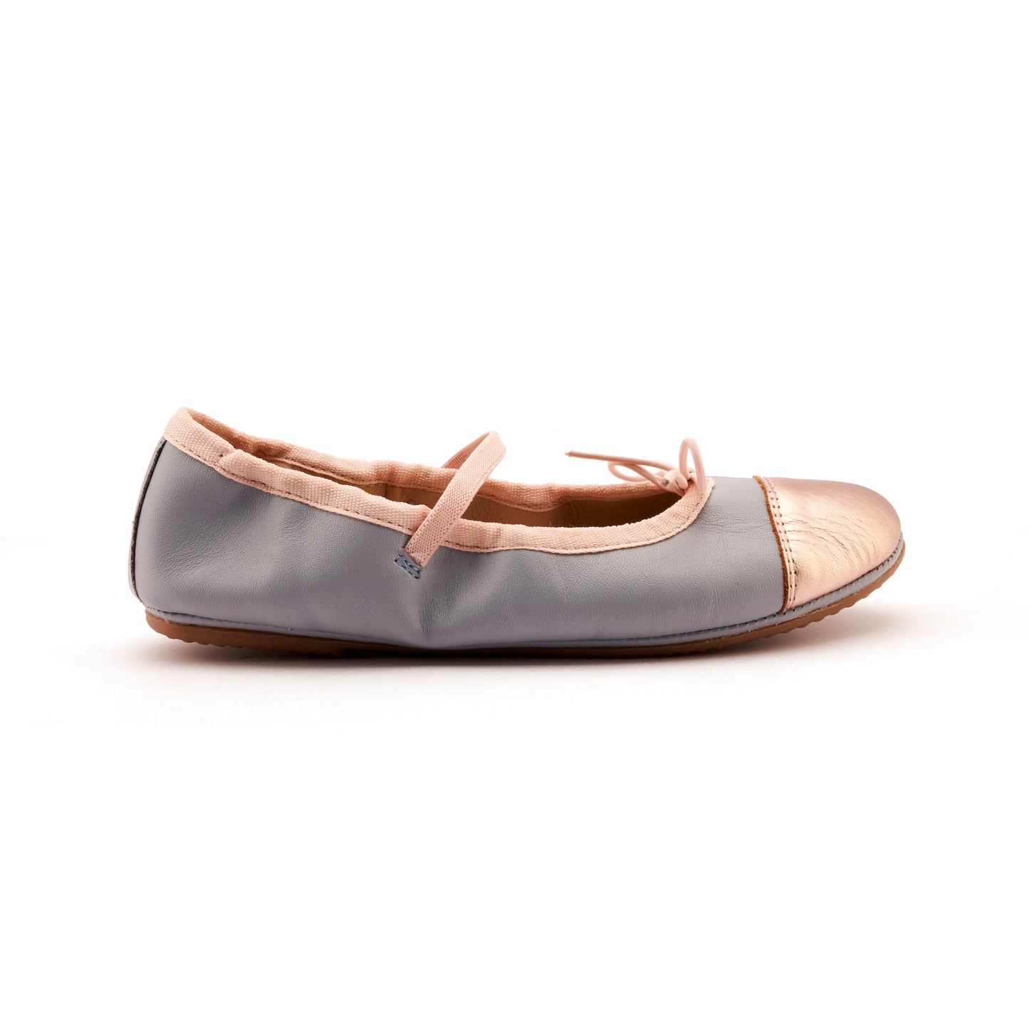 Old Soles 621 Shanni Flat kids leather flat in Dusty Blue and Copper with classic detail