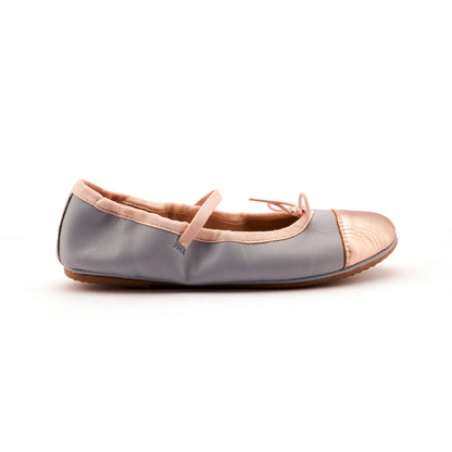 Old Soles 621 Shanni Flat kids leather flat in Dusty Blue and Copper with classic detail