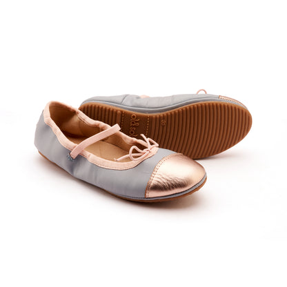 Old Soles 621 Shanni Flat kids leather flat in Dusty Blue and Copper with classic detail