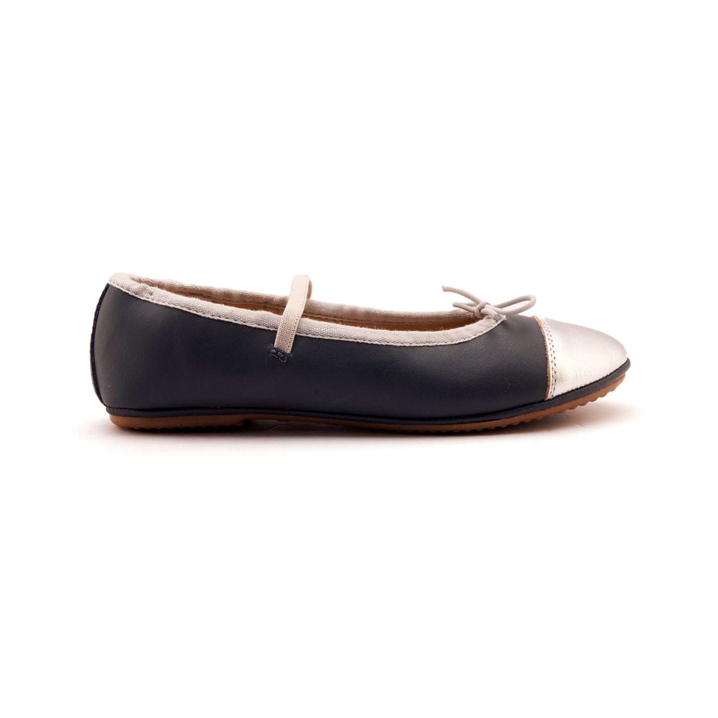 Old Soles 621 Shanni Flat kids leather flat in Navy and Silver with classic detail
