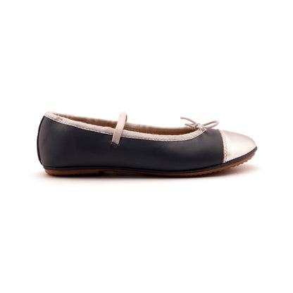 Old Soles 621 Shanni Flat kids leather flat in Navy and Silver with classic detail