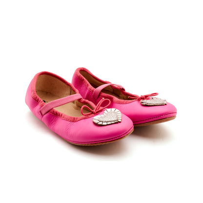 Old Soles 622 Heart Ruffle kids leather shoe in Candy Pink, Glam Argent, and Silver with ruffle detail