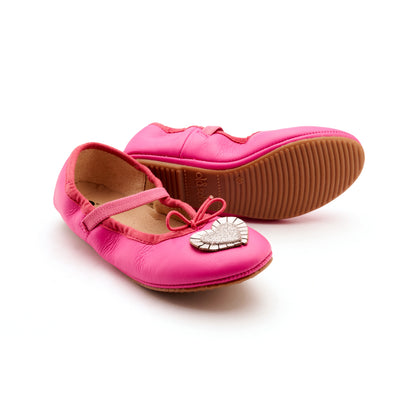 Old Soles 622 Heart Ruffle kids leather shoe in Candy Pink, Glam Argent, and Silver with ruffle detail