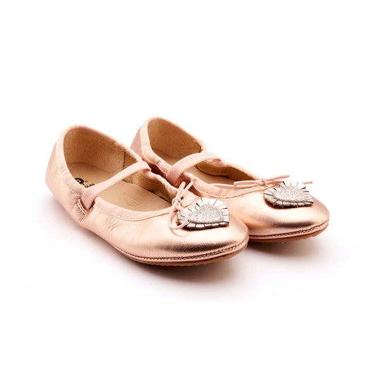 Old Soles 622 Heart Ruffle kids leather shoe in Copper, Glam Argent, and Silver with ruffle detail