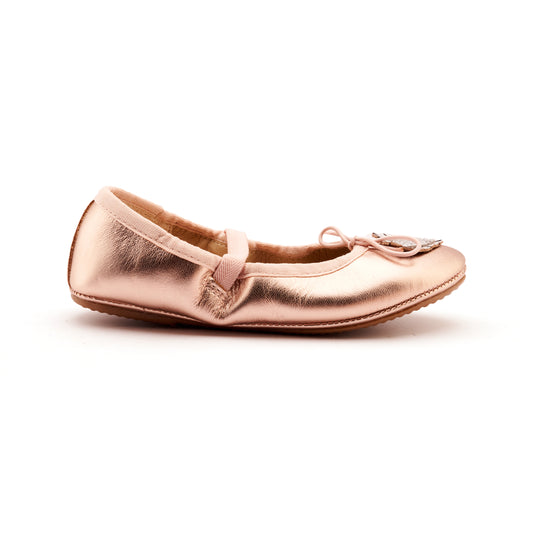 Old Soles 622 Heart Ruffle kids leather shoe in Copper, Glam Argent, and Silver with ruffle detail