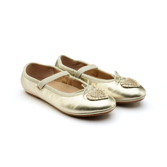 Old Soles 622 Heart Ruffle kids leather shoe in Gold, Glam Gold, and Vanilla with ruffle detail