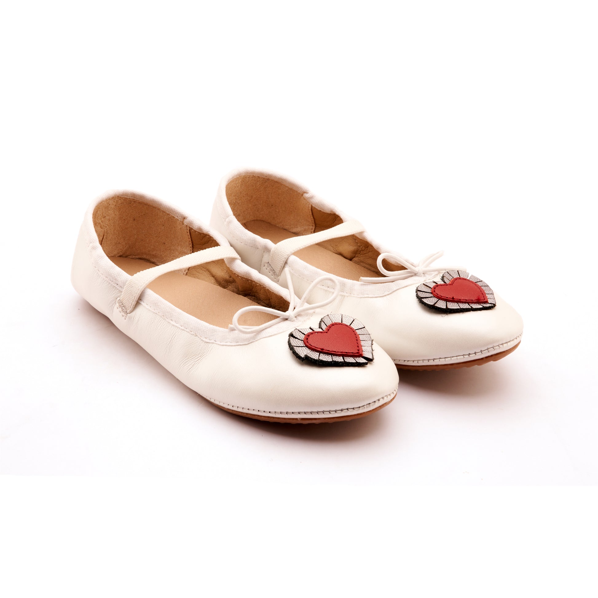 Old Soles 622 Heart Ruffle kids leather shoe in Nacardo Blanco, Red, and Rich Silver with ruffle detail