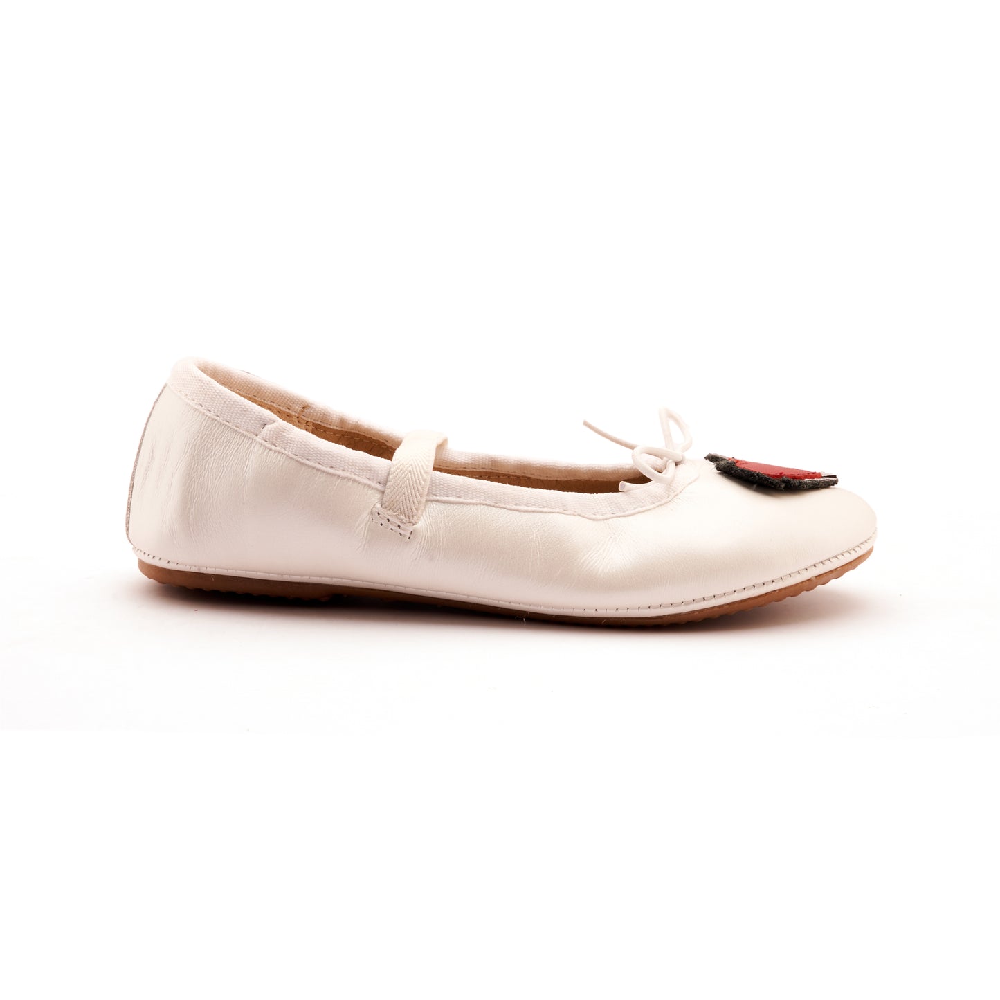 Old Soles 622 Heart Ruffle kids leather shoe in Nacardo Blanco, Red, and Rich Silver with ruffle detail