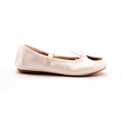 Old Soles 622 Heart Ruffle kids leather shoe in Nacardo Blanco, Red, and Rich Silver with ruffle detail