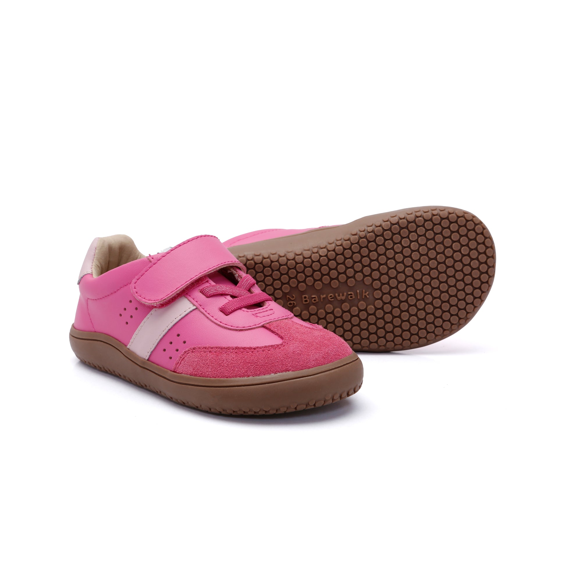 Old Soles 6500 Stylin Barewalk kids leather barefoot shoe in Candy Pink and Chalk Pink with barefoot design