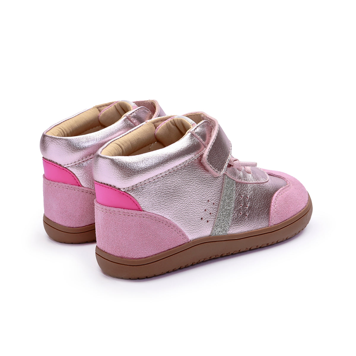 Old Soles 6504 High Stylin kids leather shoe in Millet Pink and Glam Argent