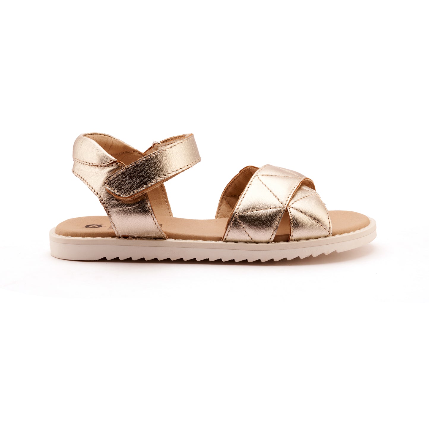 Old Soles 7043 Puff Pop kids leather shoe in Gold with open toe detail