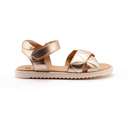 Old Soles 7043 Puff Pop kids leather shoe in Gold with open toe detail