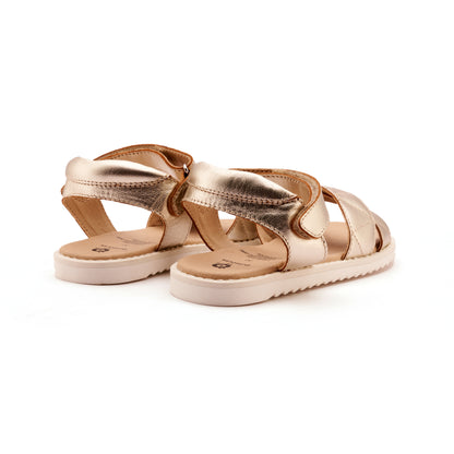 Old Soles 7043 Puff Pop kids leather shoe in Gold with open toe detail