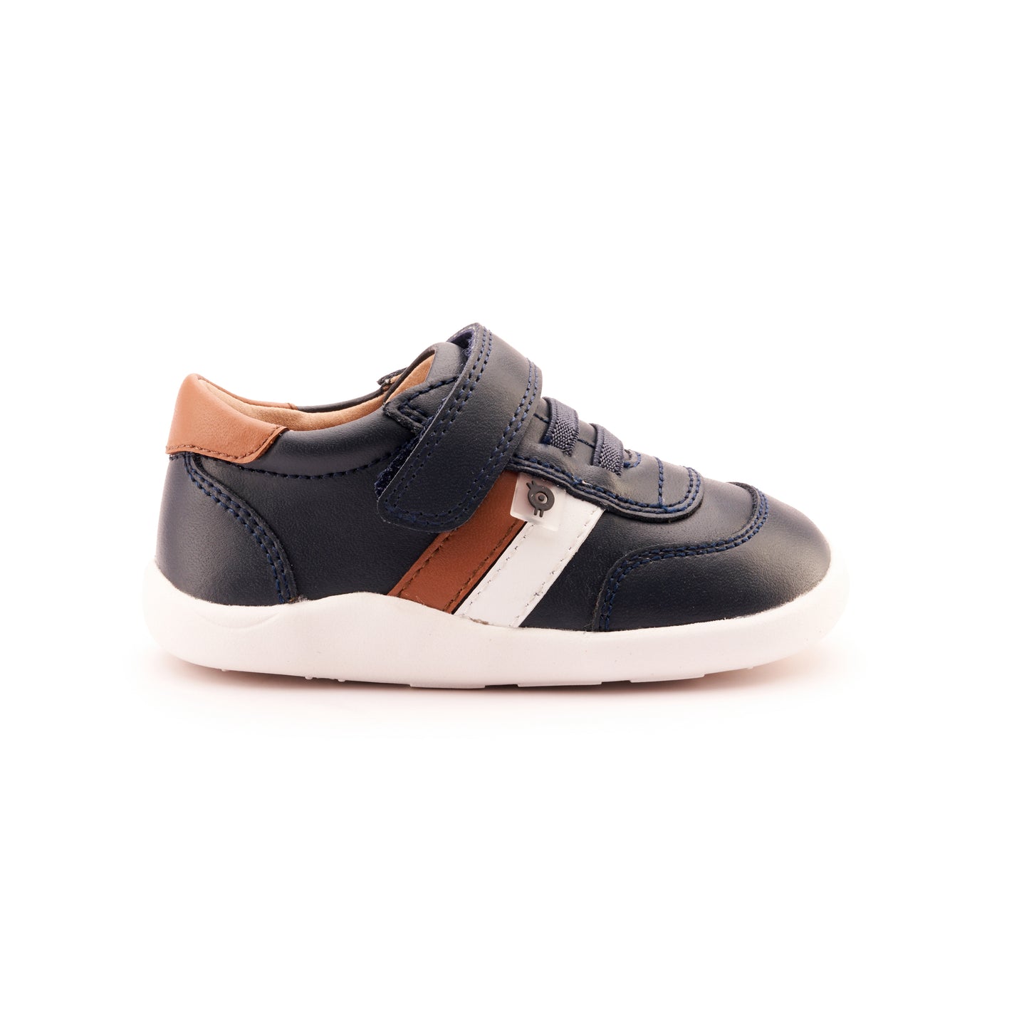 Old Soles 8013 Play Ground kids leather shoe in Navy, Tan, and Snow with rubber sole detail