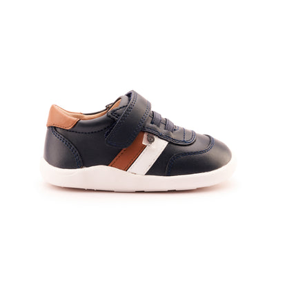 Old Soles 8013 Play Ground kids leather shoe in Navy, Tan, and Snow with rubber sole detail