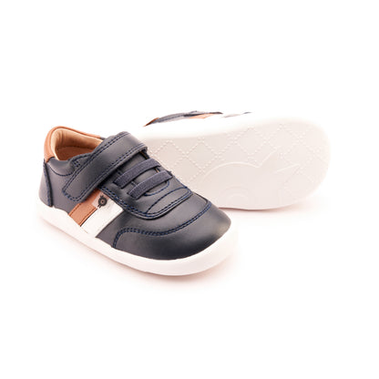 Old Soles 8013 Play Ground kids leather shoe in Navy, Tan, and Snow with rubber sole detail