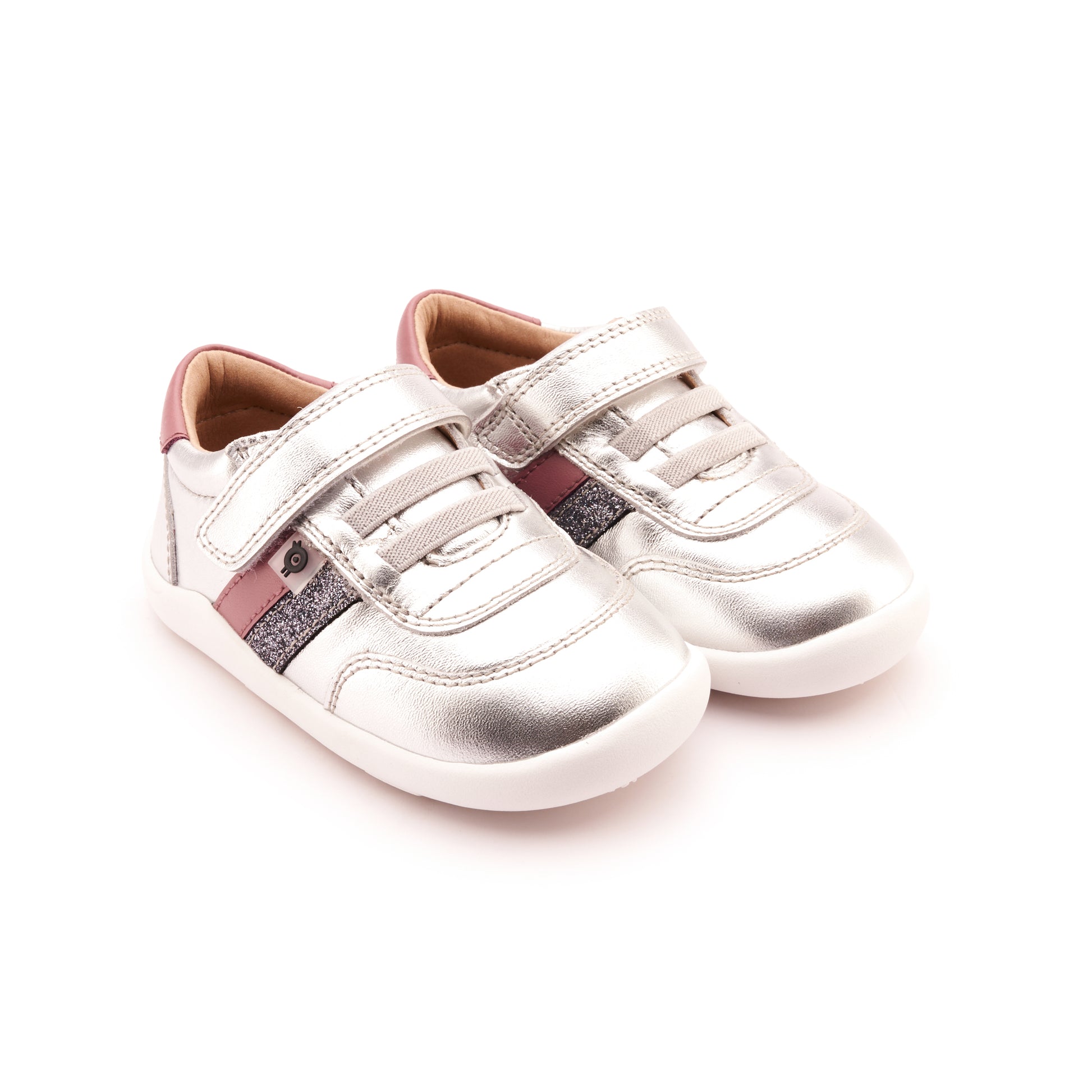 Old Soles 8013 Play Ground kids leather shoe in Silver, Malva, and Glam Gunmetal with rubber sole detail